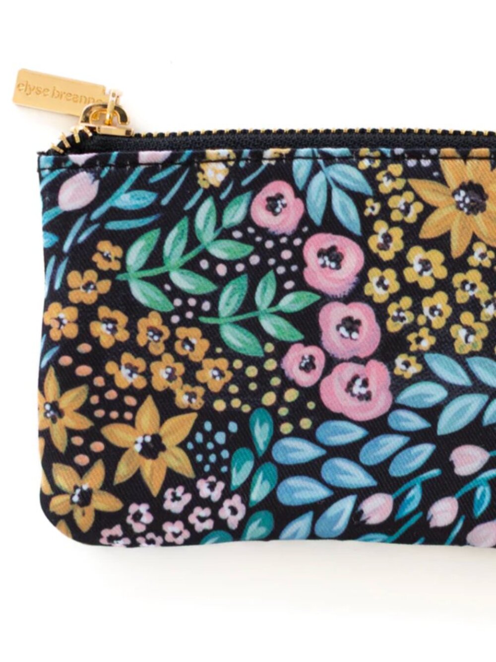 Elyse Breanne Design Black Floral Coin Purse Colorful Handpainted Watercolor Art